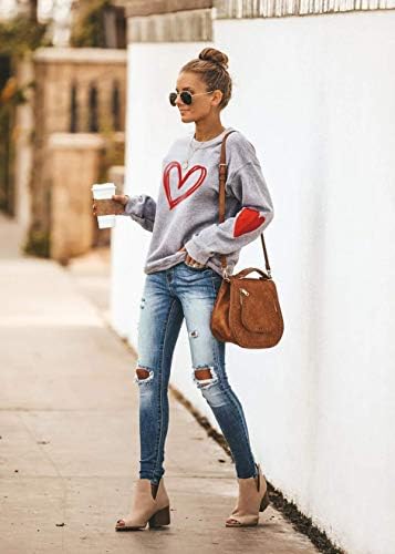 Ден на Денот на в Valentубените, џемпери со долги ракави, жени сакаат графички кошули за печатење на срце, пулвер врвови на обична блуза