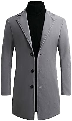 Машки ров палто есен и зимски памук памук цврста боја лапел со палто со едно гради деловно топло мека јакна