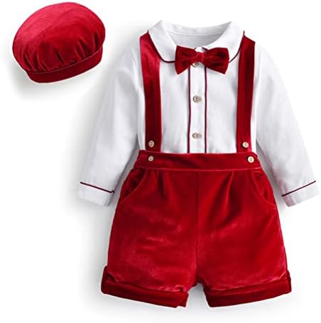 Zdhoor Baby Baby Boys Velvet Gentleman Suit Tuxedo Bow Tie Bi Murts со суспендери со шорцеви комбинезони и сет на капа