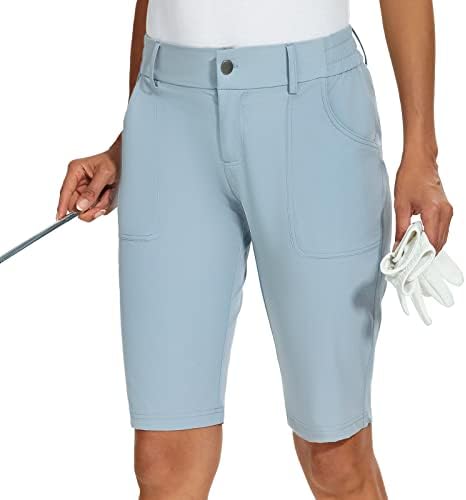 M Moteepi Women'sенски голф шорцеви 9 Брзи суви долги шорцеви со должина на коленото, шорцеви со високи џебови со половината