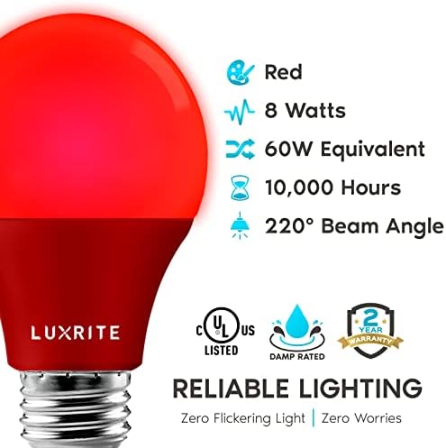 LUXRITE A19 LED Црвени Светилки, 60W Еквивалент, Не-Dimmable, UL Наведени, E26 Стандардна База, Затворен Отворен, Трем, Божиќ, Декорација, Партија,
