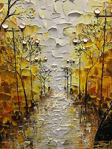 Асдам уметност-дрво вертикална wallидна уметност Апстрактна платно слики пејзаж уметност жолта улица уметнички дела за домашен wallид 24х48