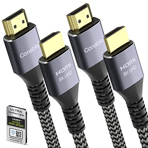 Сертифициран HDMI Кабел, Реал 8K 2.1 Кабел 2 Нозе, 48Gbps, Краток Ултра HD Плетенка Кабел, Поддржува 8K@60Hz 4K@120Hz, eARC, HDR, HDCP