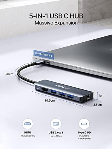 CableCreation 10 Стапки 18 AGGLED 2-Слот Не-Поларизирани Агол Кабел Пакет Со 8k HDMI USB ЦЕНТАР, 5-во-1 USB-C Мултипорт Адаптер,