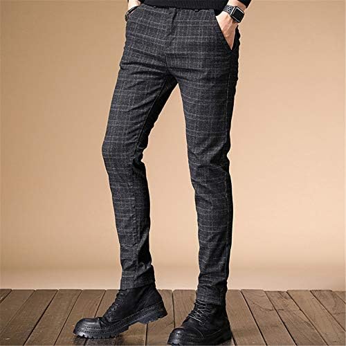 Andongnywell Mens Slim Fit Pantans Pantans Skinny Claid Pronosers Man тенок истегнат карид обичен панталона