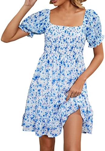 Icodod фустан женски 2023 летен моден моден случај на вратот со кратки ракави со кратки ракави замотани мини фустани за жени