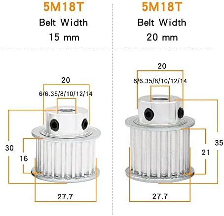 Axwerb Professional 2 PCS BF форма HTD5M-18T тркала од макара, со големина 6/6.35/8/10/12/12/14mm Алуминиумска материјал за тајминг за