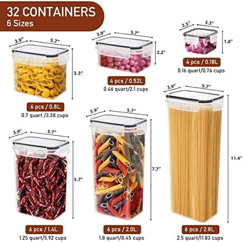 Херметички Контејнер За Складирање Храна Поставен Со Капаци, 32 Парчиња Бпа Бесплатни Пластични Канистри За Храна За Организација