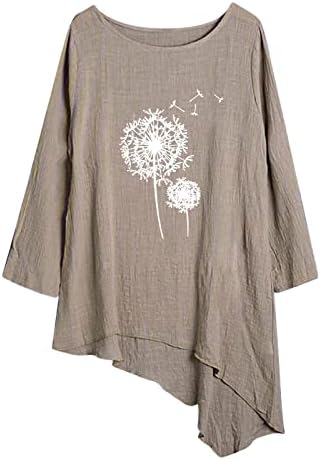 Womenените обични маички со долги ракави Топ модна шема печатена блуза удобна o врат лабава џемпер пуловер