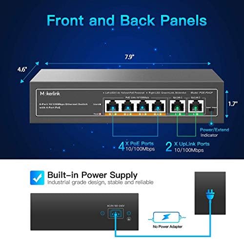 MokerLink Po Switch, 6 Port PoE Switch и 5 порт Gigabit PO Switch, висока моќност од 78W, поддршка IEEE802.3Af/at, Metal Plug & Play без вентилатори