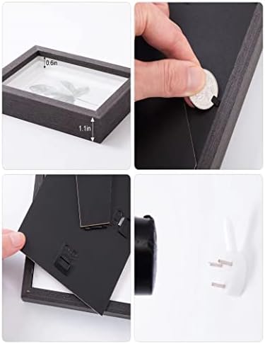 Dohomi 4 пакет црна сенка кутија рамка 5x7 рамка за слика направена од цврсто дрво и реални стакло длабоки 0,6in за wallид или таблета