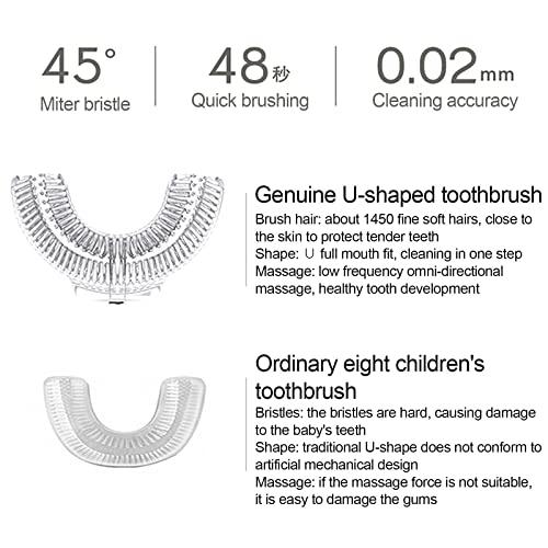 Електрична четка за заби за деца 2-12 U во облик на 360 ° орално чистење Белење Масажа за заби со 2 нормални четки за четка