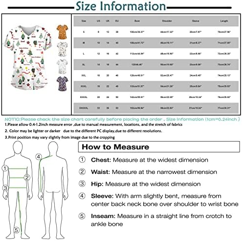 Смешни Униформи За Медицинска Сестра За Печатење За Жени, Дишечки Дезен Со Краток Ракав V-Врат Плус Големина Кошули Маици Со Џебови
