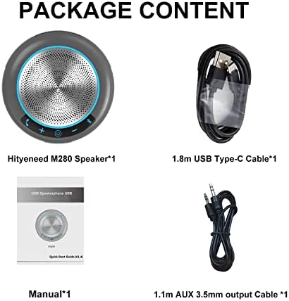 Звучник за конференција HityEneed Bluetooth со микрофон 360 ° гласовен пикап и конференција за откажување на бучава УСБ конференција ОМНИДИРКЕКЦИЈАЛНА