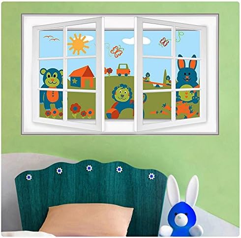 Алонлајн Уметност-Животни На Терен за Деца Со Лажен 3д Прозорец | Печатење На Налепница За Ѕид Винил Налепница | 31 x20 - 79x51cm | Ѕидна Уметност