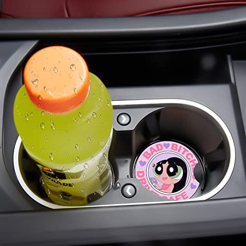 Jupswan Car Cupholder Coaster Absorbent 2 Пакет симпатичен цртан филм Девојче Дизајн розова гума Нова автомобилска чаша држач за декорации