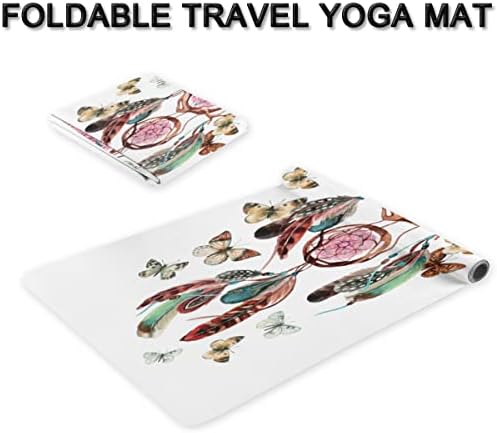Пердуви со Dreamcatcher Mandala Boho јога мат преклопување на патувањето и вежбање мат преклопен јога мат за сите видови јога, пилатес и вежби