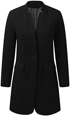 WDGFV женски долг блејзер, блејзер солидна работа канцеларија за деловни костуми формална долга ракав обична јакна црни блејзери за жени