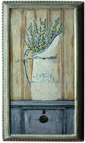 CVHomedeco. Рустикална примитивна рака насликана дрвена рамка wallид што виси 3Д сликарство за декорација, лаванда во дизајн на млечна