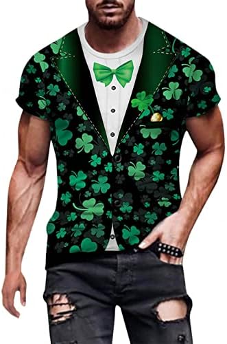 Nyybw Mens Muscle Tirt Day Saint Patrick Day, обичен тркалезен салата за вежбање Атлетик кошула со кратки ракави со врвни блузи