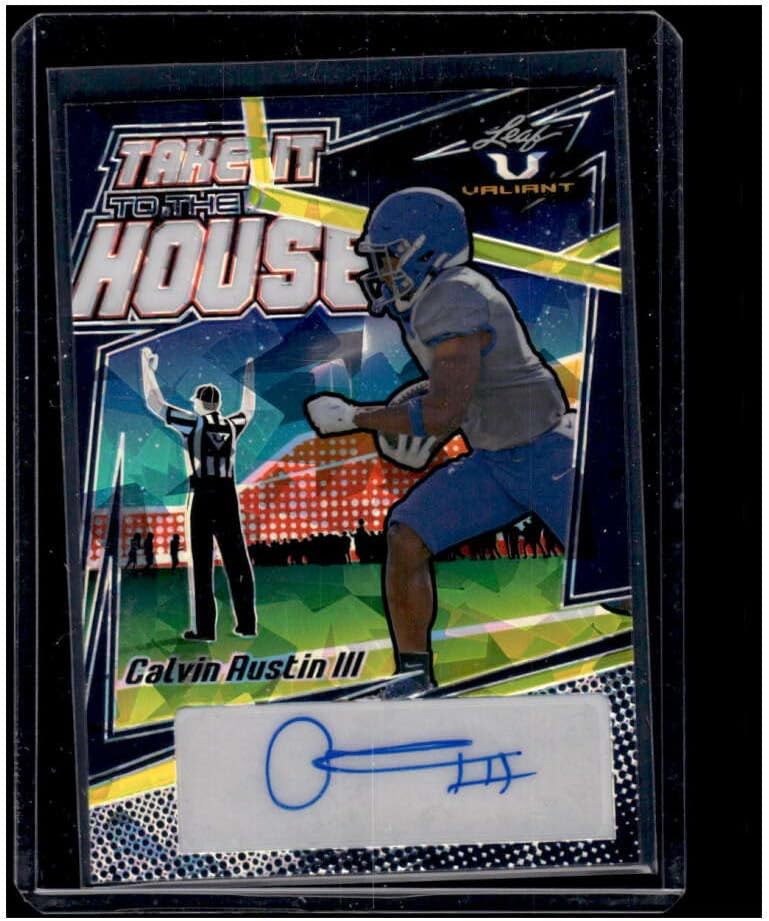 Calvin Oustin III RC Auto 2022 Leaf Valiant /15 Take To House Autograph Mavy Blue Crystal Rookie Steelers NM+ -MT+ NFL фудбал