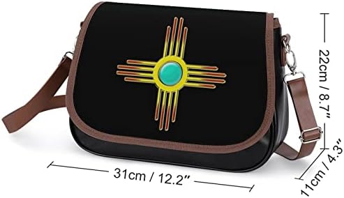 Зиа Сонце Пуебло Ново Мексико Кожа од чанти од средно рамо модни обични торби со вкрстени крстови со каиш