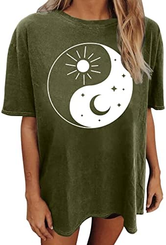 Womenените преголеми врвови на туники starsвезди и месечина Таи Чи графички кратки ракави плус големина маичка за џемпери на маици маици