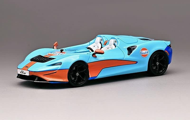Мекларен Елва конвертибилна залив нафта светло сина со портокалови акценти и дополнителни тркала 1/64 диекаст модел автомобил