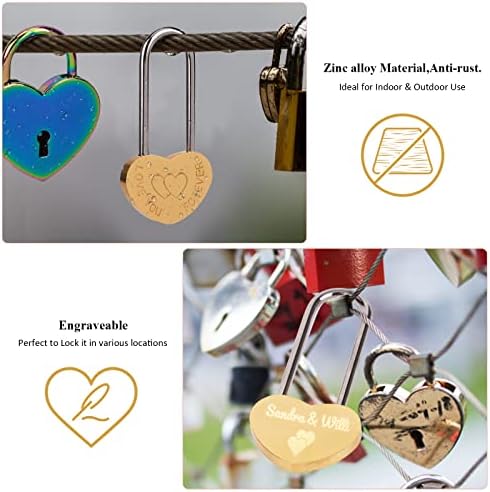 Veyocilk Love Lock Heart Padlock: 3,5 Вградена loveубов-ветувам заклучување без клучна вечна loveубов кон loversубовниците свадба,