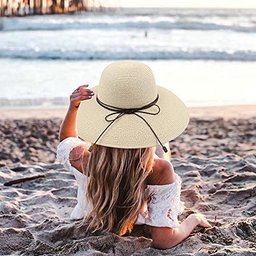 Womenенски широк облик од слама капа мода лак плажа капи летна сонце капа за жени што може да се преклопуваат со слама капачиња бејзбол