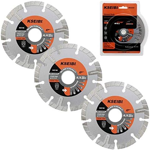 KSEIBI 642146 Diamond Saw Blades 4-1/2 инчи, T тип вечера турбо, тркало за сечење дијаманти за сечење камен, мермер, гранит, тула, asonидарски,