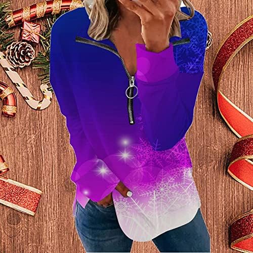 Божиќни маици на Nokmopo за жени обични модни лапи Божиќ печатено патент џемпер на половината на половината со долги ракави врвови