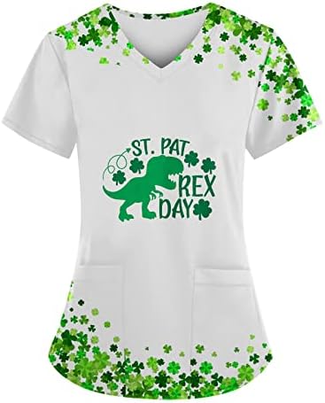 Денот на д. Патрик, кошула за жени o вратите кошули Шамрок Краток ракав врвови маички за припишување на маички со блуза лабави блузи