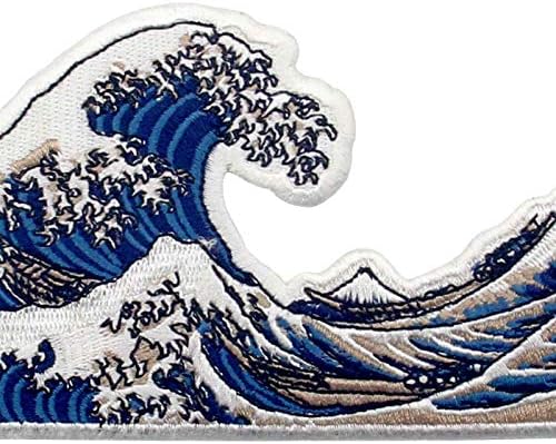 Одличен бран од печ Канагава везена велосипедска апликација железо на шиење на амблем
