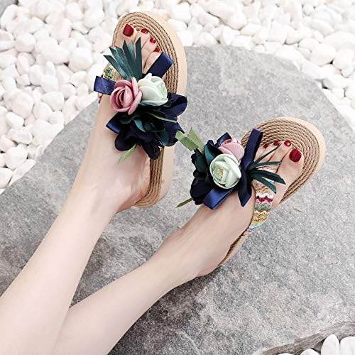 Womenените флип-апостолки цвеќиња дома сандали рамни дишечки чевли за плажа ткаат затворени сандали на отворено за жени жени слајдови сандали