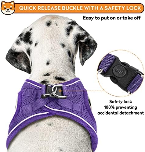 Kthzi harness за кучиња со поставување на поводник ， без влечење миленичиња со 1 клипови за поводник, прилагодлива мека кучиња елек