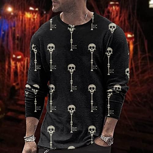 Ноќта на вештерките 3Д дигитални врвови машки за печатење тиква од тиква од тиква блуза со долги ракави лабави вклопувани маици