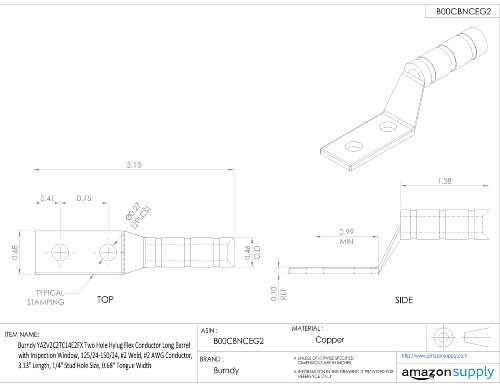 Burndy Yazv2C2TC14E2FX Две дупки Hylug Flex Flex Barrel со инспекциски прозорец, 125/24-150/24, 2 заварување, 2 AWG спроводник,