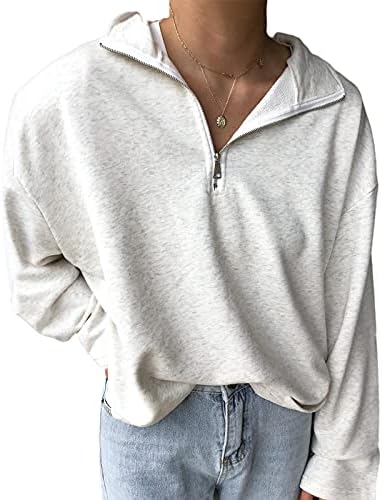 Lavaseon женски преголем половина патент џемпер, цврста боја на цврста боја, случајна долга ракав, исечен пулвер, врвот на врвот