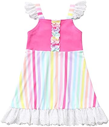 Детско бебе девојче фустан шарен лента без ракави фустан со принцеза симпатична летна руфла чипка чипка