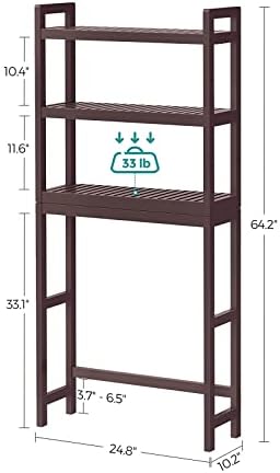ДОБРО СКОКАЈТЕ Бамбус Преку Складиштето На Тоалетот, Решетка За Организатор На Бања Од 3 Нивоа Со Прилагодлива Долна Лента, Заштеда