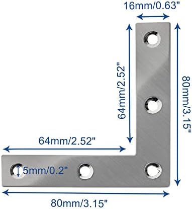 Augiimor 20pcs L Облик Рамен Агол Заграда 80mm x 80mm Рамен L Заградата,Нерѓосувачки Челик L Форма Рамен Поправање Плочи со Завртки