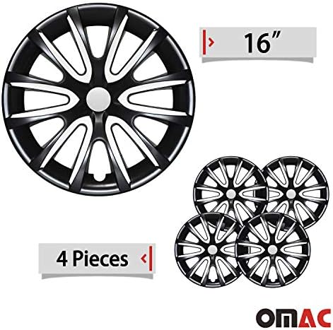 Hubcaps OMAC 16 инчи за Ford Fusion Black and White 4 компјутери. Покривање на бандажи на тркалото - капачиња за центри - Замена