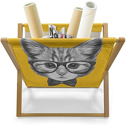 Списание и држач за книги на Ambesonne Animal, скициски нацртани рачни дизајн хипстер мачки мачиња очила за печатење, подни решетки за