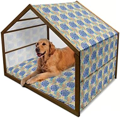 Амбесон Апстракт дрвена куќа за кучиња, глуварчиња пупки ливчиња пролетни ливади инспирации пастела цветна тема, преносен и преносен куче