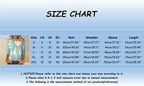 Womenенски Велигденски кошули Обични 3/4 ракав Симпатична зајаче графичка маичка трендовски wokout tunic врвови цврсти врвови