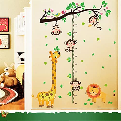 Мајмун Жирафа Висина Раст Ѕид Налепници Гранки Зелени Лисја Цртан Филм Животни Деца Налепници Кора И Стап Отстранлив Мерење Висина Ѕид