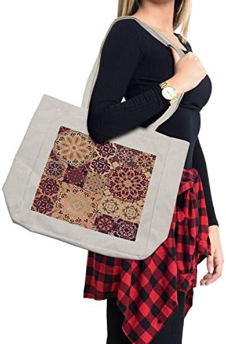 Амбесон Мароканска торба за купување, големи разнобојни гроздобер керамички плочки дизајнираат цветни форми, еколошка торба за еднократна употреба