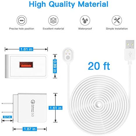 Кабел за напојување Becemuru 20FT/6M за Arlo Ultra со адаптер, затворен кабел за магнетно полнење на отворено во внатрешноста на