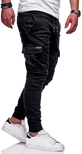 Црни Товарни Панталони Мажи Тенок Фит Спорт Машки Лабави Секојдневни Панталони За Панталони Боја На Врвка Машки Панталони-